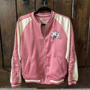 Pink embroidered bomber jacket